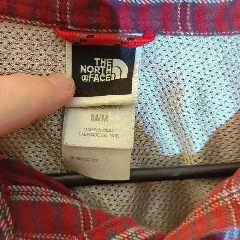The North Face button up shirt, red and white, size medium